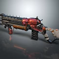 Futuristic Sci Fi Weapon With Red Black Mechanical Design Spiked Barrel And Ammo Clip
