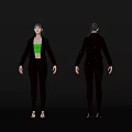Woman Wearing Black Coat Green Top Black Pants High Heels from Four Angles Black Background 3d model
