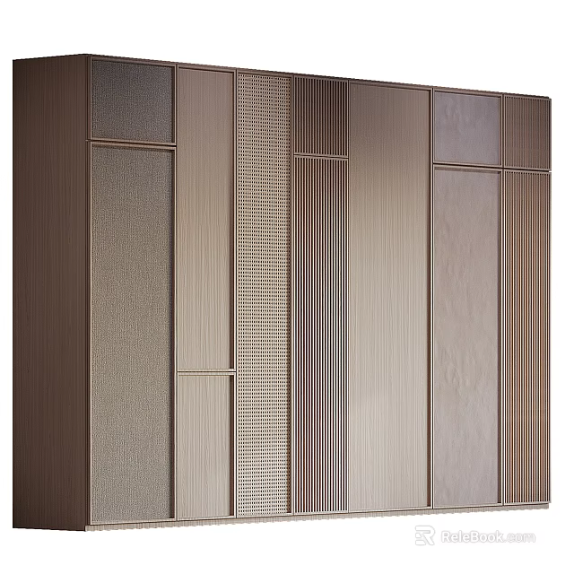 Modern Sleek Wardrobe Design With Vertical Panel Accents And Wooden Textured Doors 3d model 