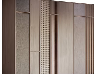 Modern Sleek Wardrobe Design With Vertical Panel Accents And Wooden Textured Doors 3d model