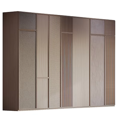 Modern Sleek Wardrobe Design With Vertical Panel Accents And Wooden Textured Doors 3d model
