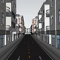 Clean Municipal Road With White Buildings Balconies Pedestrians Cars And Blue Sky