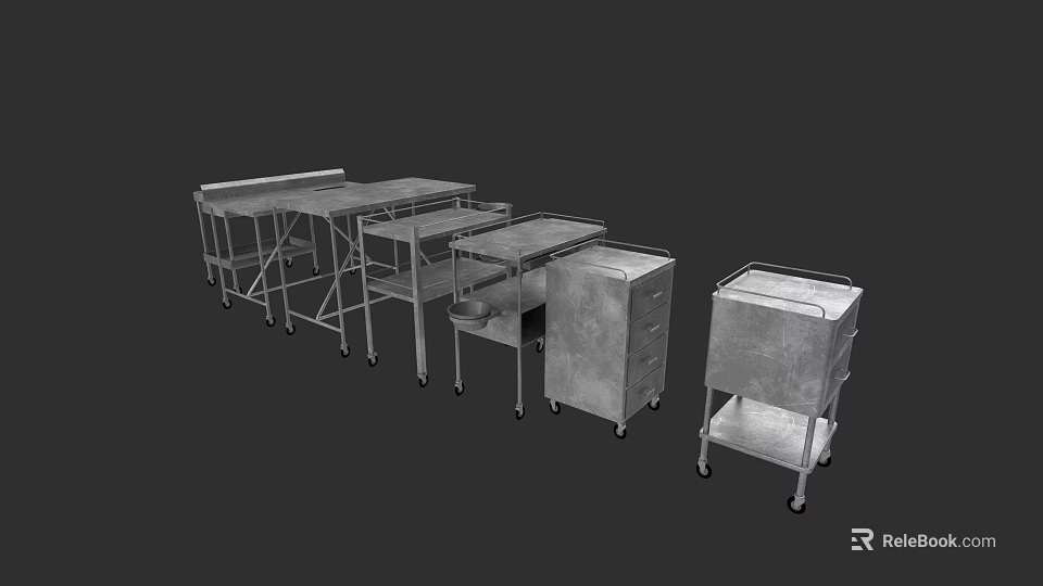 Hospital Ward Various Metal Medical Rolling Carts And Equipment For Supplies 3d model 
