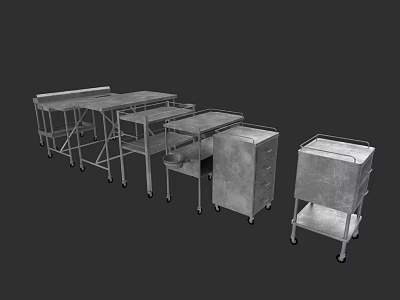 Hospital Ward Various Metal Medical Rolling Carts And Equipment For Supplies 3d model