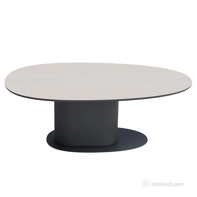 Modern Round Coffee Table With Light Surface And Black Cylindrical Base Design 3d model
