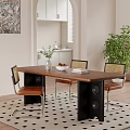 Wooden Dining Table With Black Legs And Rattan Back Chairs Indoor Green Plant