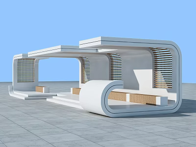 Modern White Curved Pergola Design With Outdoor Seating And Clean Lines 3d model
