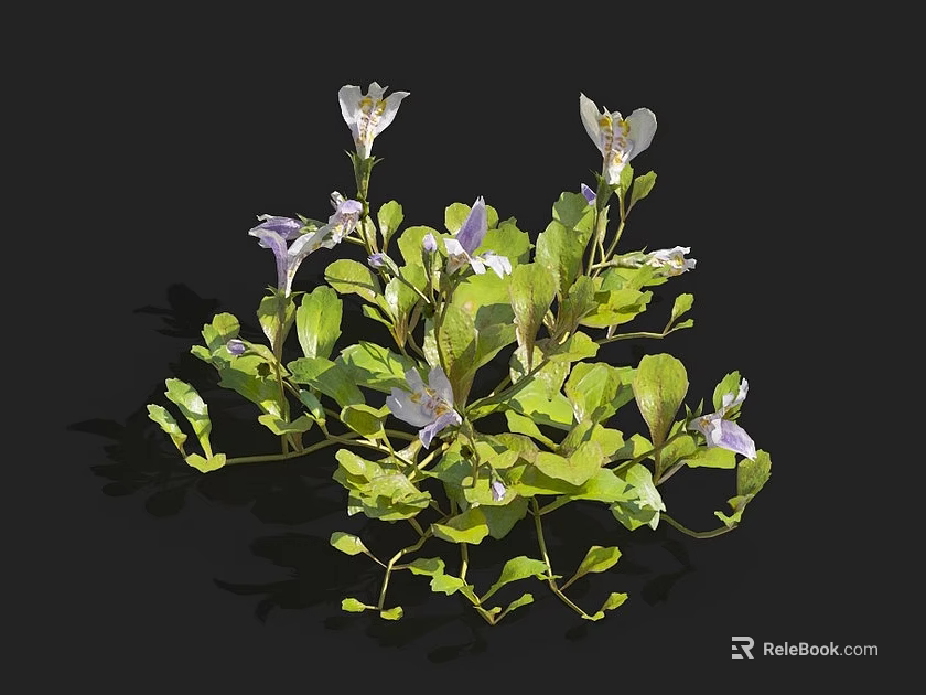 Elegant Vase with White and Purple Flowers and Green Leaves on Black Background 3d model 
