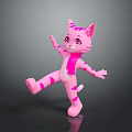 Pink Striped Cartoon Cat Character With Standing Pose And Cute Expression 3d model