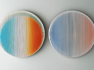 Two Round Decorative Plates With Vertical Striped Patterns And Gradient Color Schemes For Wall Decoration 3d model