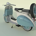 Vintage Light Blue And White Scooter With Round Headlight Black Seat And Wheels