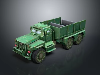 Green Military Cargo Truck With Open Bed Six Wheel Design And Military Style 3d model