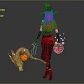 Game Movie Character Wearing Red Top Black Hat Holding Glowing Orbs And Horned Mythical Creature