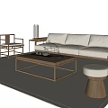 Modern Minimalist Light Beige Sofa and Coffee Table Set with Wooden Chairs Stools and Floor Lamps