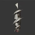 Detailed Sailing Ship Model With Multiple White Sails Yellow And Green Hull And Red Flag