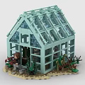 Building Blocks Greenhouse with Glass Structure Mini Figure and Plants on Brick Base