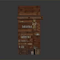 Vintage Dark Wooden Cabinet With Multiple Drawers Shelves And Side Ladder Buckets