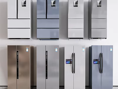 Modern refrigerators with various styles designs sleek finishes and color options 3d model