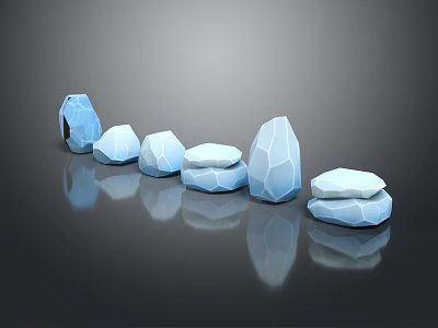 Blue Polygonal Stones With Geometric Texture Arranged On Black Smooth Surface With Reflections 3d model