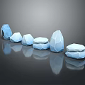 Blue Polygonal Stones With Geometric Texture Arranged On Black Smooth Surface With Reflections