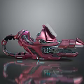 Futuristic Red Sci-Fi Weapon with Streamlined Metallic Texture and Glowing Hi-Tech Details