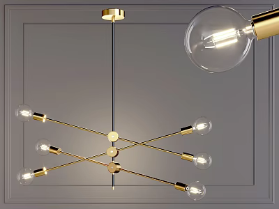 Modern Golden Metal Chandelier With Cross Structure And Transparent Glass Light Bulbs 3d model