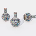 Three Decorative Ceramic Vases With Colorful Intricate Patterns On White Background 3d model