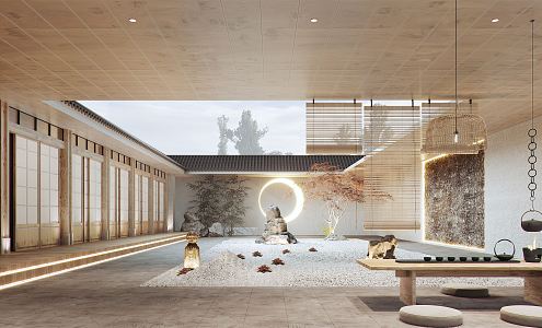 Japanese style courtyard landscape courtyard 3d model