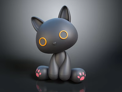 Cute Black Kitten Character 3D Model With Yellow Eyes And Pink Paw Pads 3d model
