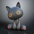 Cute Black Kitten Character 3D Model With Yellow Eyes And Pink Paw Pads