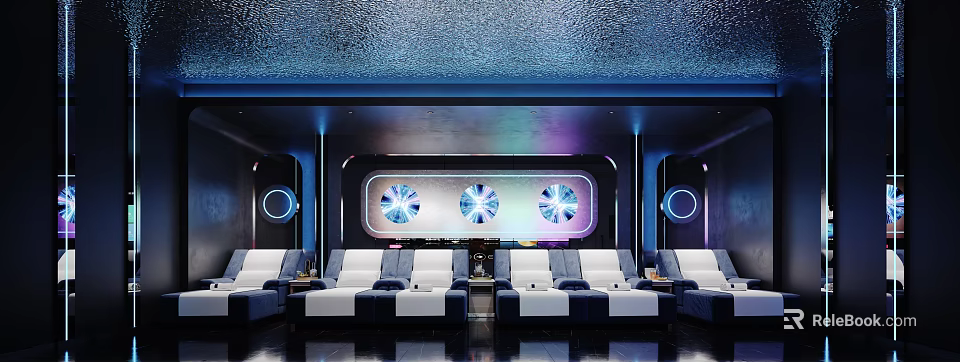 Luxury KTV Private Room With Colorful Lights And Soft Sofas 3d model 