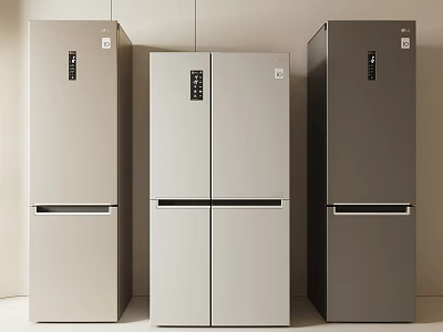 Modern Multi Door Refrigerators Beige Light Gray Dark Gray with Sleek Contemporary Design 3d model