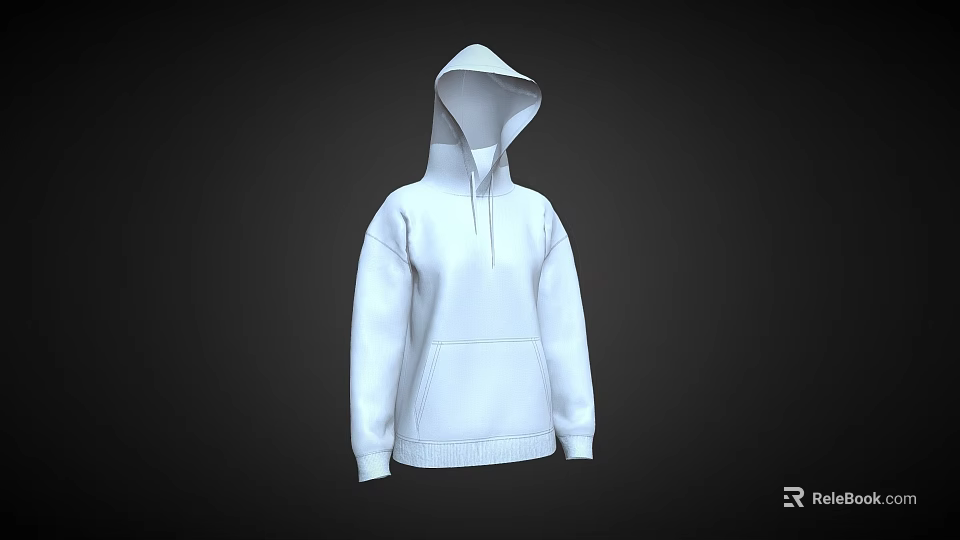 White Oversized Hoodie With Drawstring Hood And Front Pocket Design 3d model 