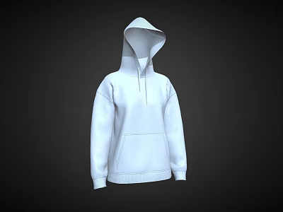 White Oversized Hoodie With Drawstring Hood And Front Pocket Design 3d model
