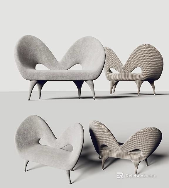 Modern Unique Curved Sofa with Ergonomic Shape and Hollow Details in Textured Fabric 3d model 