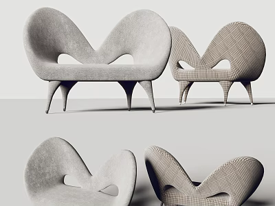 Modern Unique Curved Sofa with Ergonomic Shape and Hollow Details in Textured Fabric 3d model