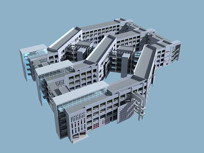 Modern Multi Story School Building Complex With Connected Structures And Large Windows 3d model