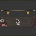 Stylish Skateboard Decks With Purple Black Graphics Yellow Wheels And Black Trucks