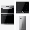 Modern Stainless Steel Kitchen Appliances Double Oven Induction Cooktop And Refrigerator