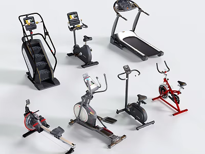 Essential Fitness Equipment Collection For Home Gym Including Treadmill Exercise Bike And Elliptical Trainer 3d model
