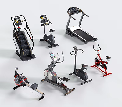 Essential Fitness Equipment Collection For Home Gym Including Treadmill Exercise Bike And Elliptical Trainer 3d model