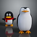 Two Cute Cartoon Penguins With Different Sizes Red Scarf And Yellow Feet
