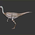 3D Rendered Dinosaur Model With Blue Crested Head And Striped Body Standing On Dark Background