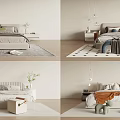 Modern Cozy Double Bed Bedroom With Decorative Pillows Nightstand Plants And Soft Rug