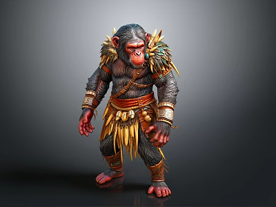 The Man In Feathered Tribal Attire With Ornate Armor And Waist Fringe 3d model