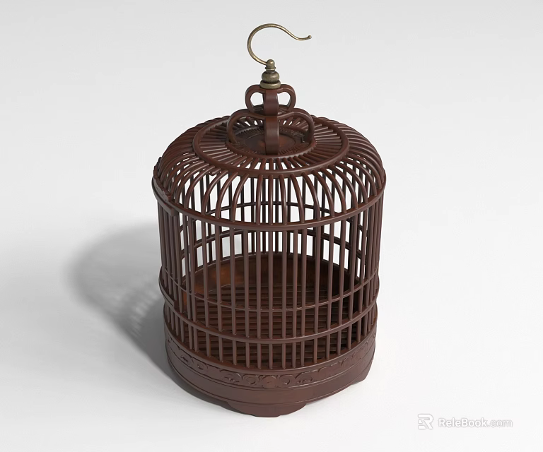 Traditional Woven Brown Birdcage Furniture With Metal Hook And Base 3d model 