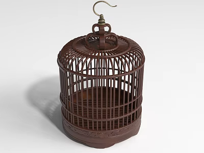 Traditional Woven Brown Birdcage Furniture With Metal Hook And Base 3d model