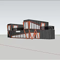 Modern Container Building Design With Glass Windows Orange Frames And Green Landscape 3d model