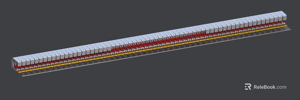Long Range Military Weapon Missile With Silver Red Body And Yellow Bottom Stripe 3d model 