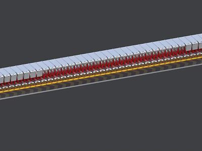 Long Range Military Weapon Missile With Silver Red Body And Yellow Bottom Stripe 3d model